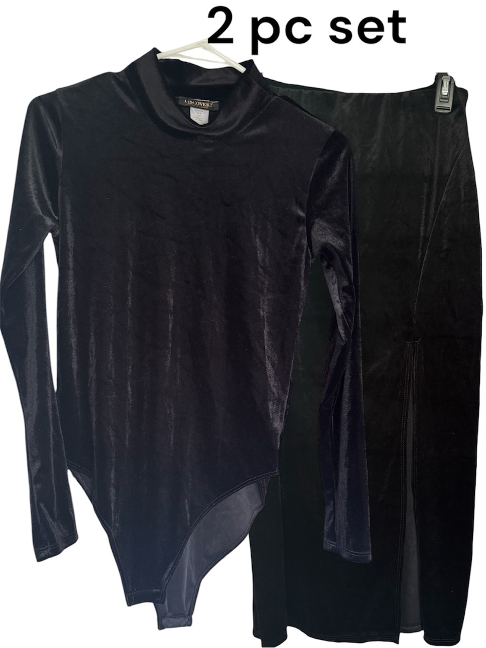 Black Velvet Matching Skirt Set with Side Slit